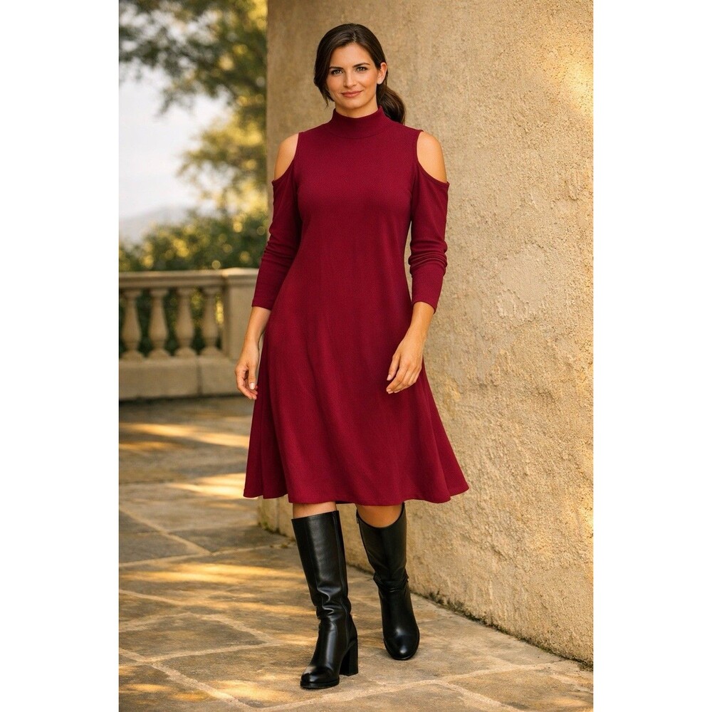 Susan Graver Cold Shoulder Mock Neck Slinky Liquid Knit Dress Sz 2X